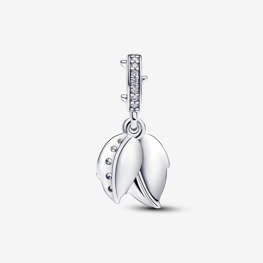 White Rose in Bloom Double Dangle Charm - Image 2