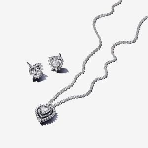 Sparkling Double Heart Halo Jewelry Gift Set