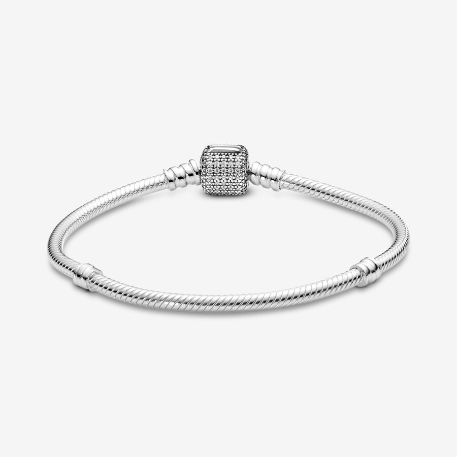 Moments Sparkling Pavé Clasp Snake Chain Bracelet - Image 2