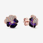 Deep Purple Pansy Flower Stud Earrings