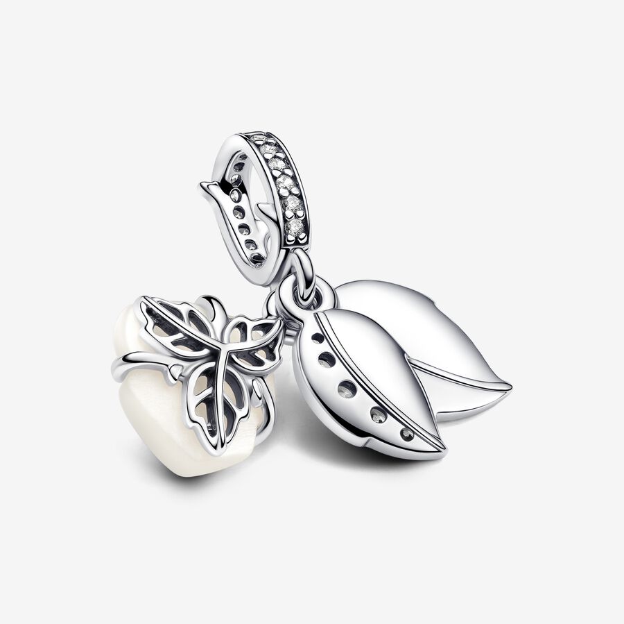 White Rose in Bloom Double Dangle Charm - Image 5