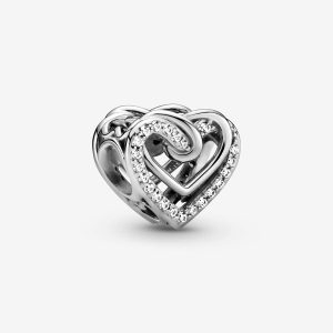 Sparkling Entwined Hearts Charm Sterling silver