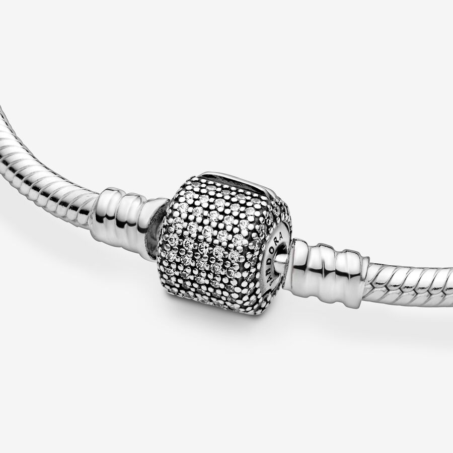 Moments Sparkling Pavé Clasp Snake Chain Bracelet - Image 3