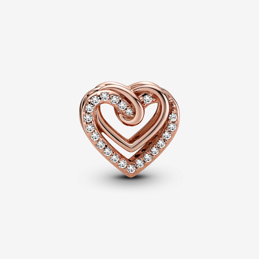 Sparkling Entwined Hearts Charm Rose gold plated - Image 4