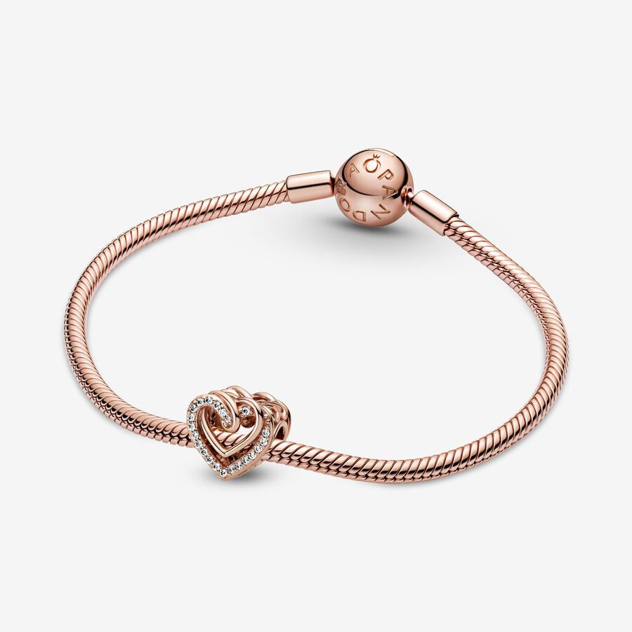 Sparkling Entwined Hearts Charm Rose gold plated - Image 2