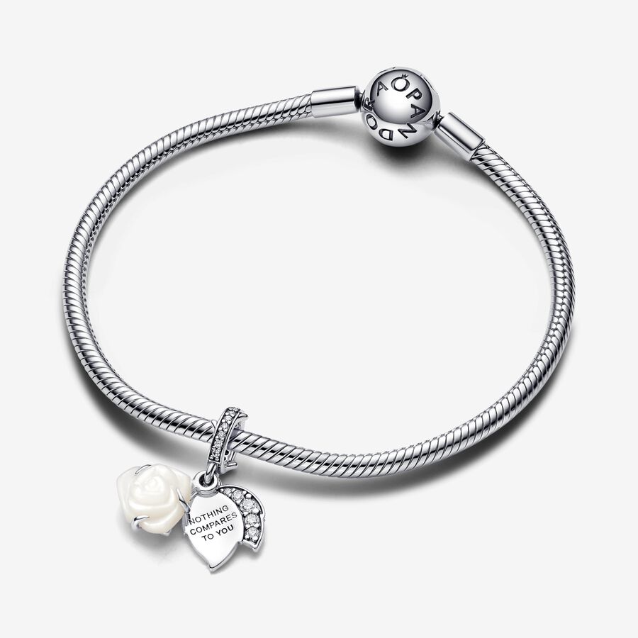 White Rose in Bloom Double Dangle Charm - Image 4