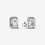 Rectangular Sparkling Halo Stud Earrings