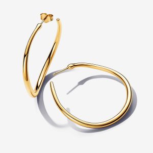 Organically Shaped 42 mm Open Hoop Earrings Gold plated