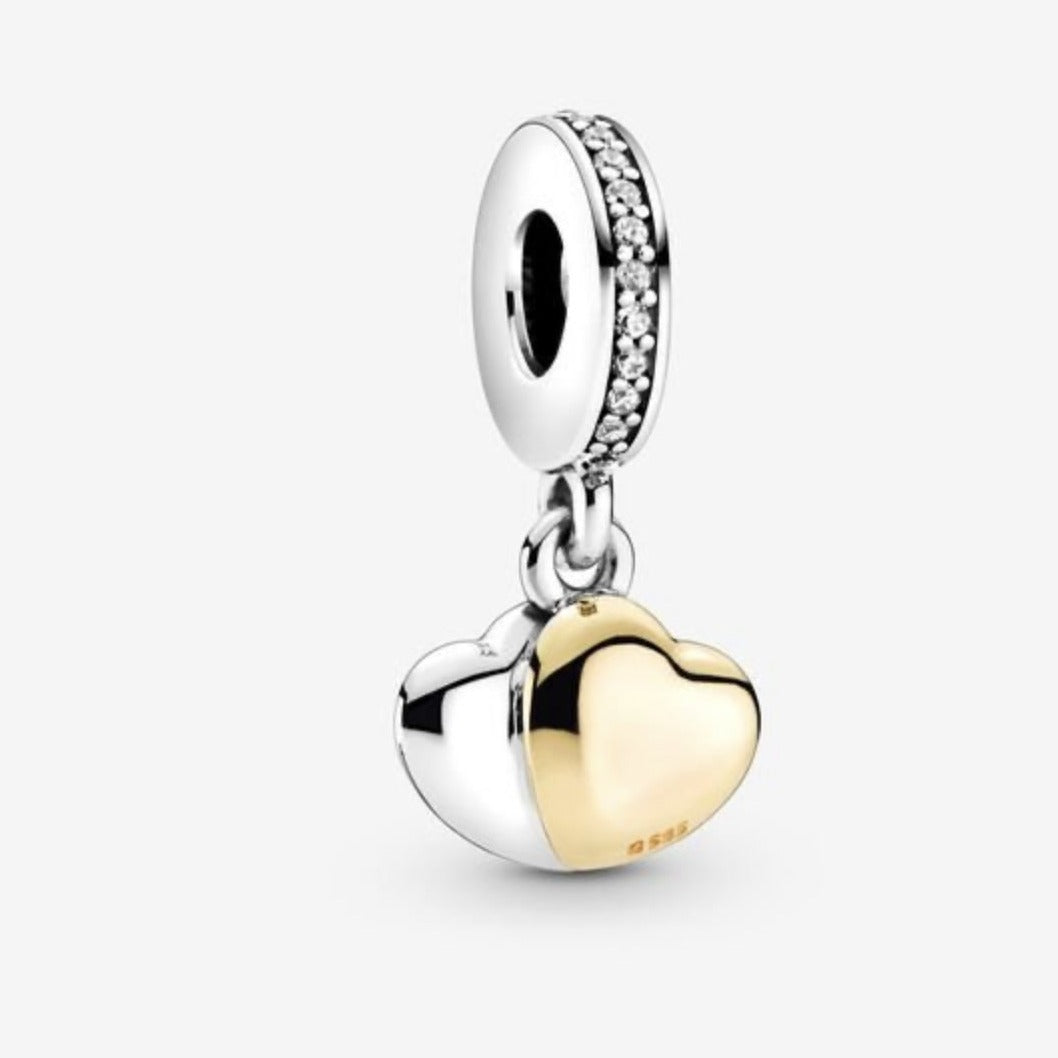 Two-Tone Double Heart Dangle Charm