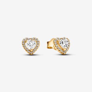 gold elevated heart stud earrings