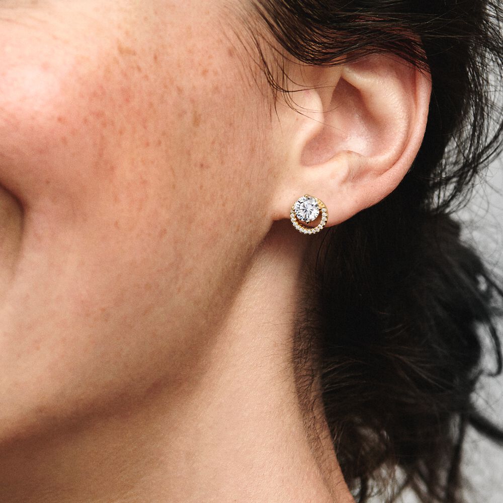 Sparkling Round Halo Stud Earrings - Image 2