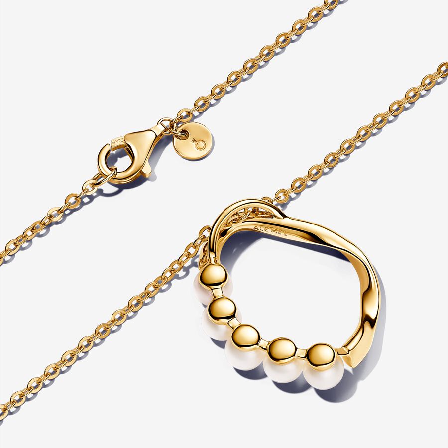 Organically Shaped Circle & Treated Freshwater Cultured Pearls Pendant Necklace - Image 3