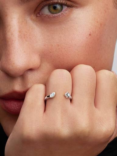 Talisman Sterling Silver Lab-Grown Diamond Evil Eye & Hamsa Hand Open Ring - Image 2