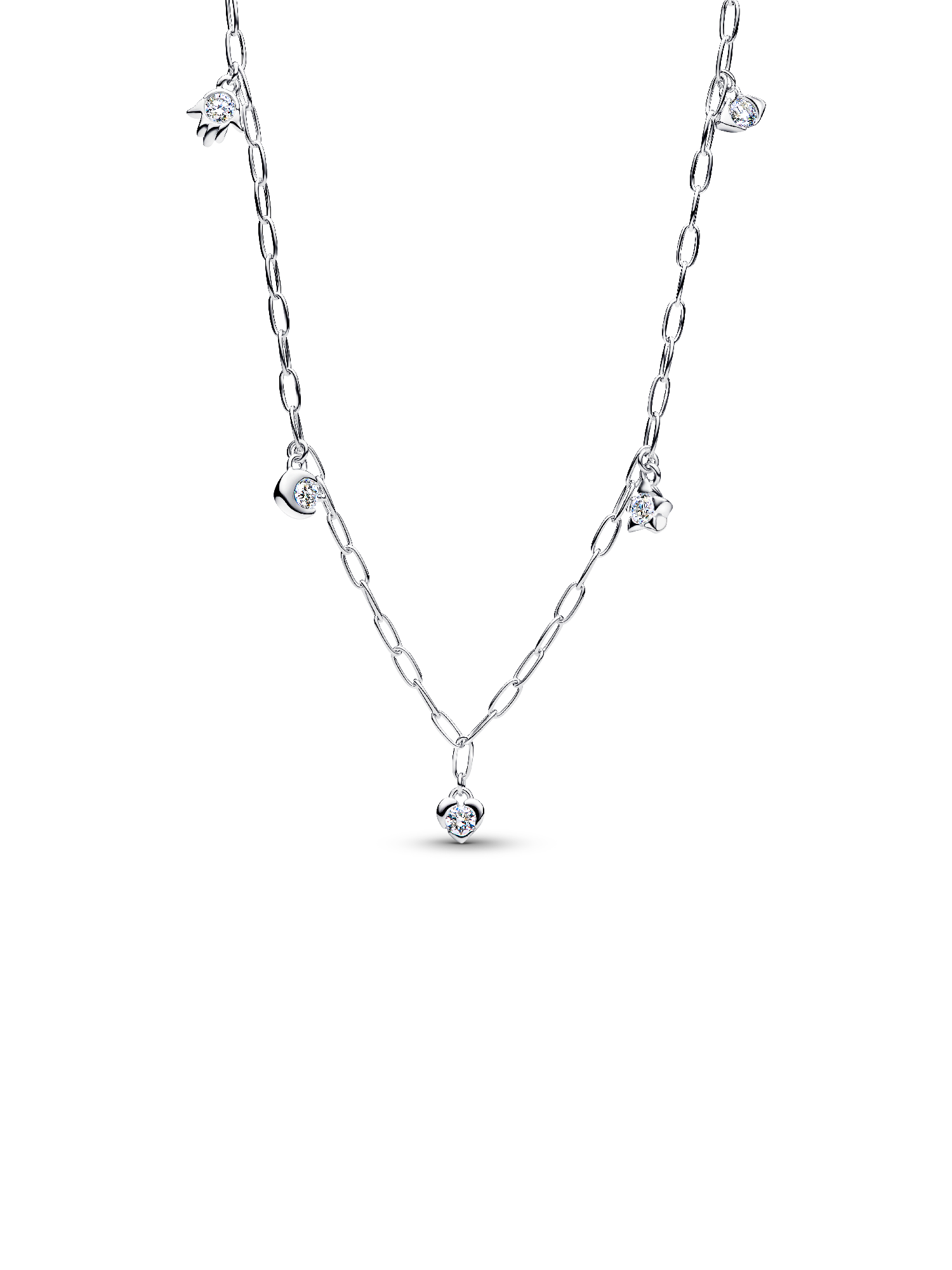 Talisman Sterling Silver Lab-Grown Diamond Dangle Symbols Paperclip Chain Necklace