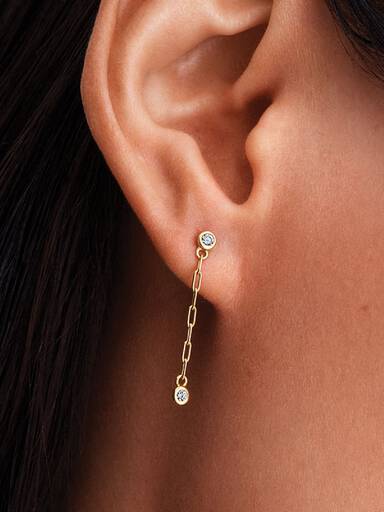 Era Bezel Lab-Grown Diamond Paperclip Chain Drop Earrings - Image 2
