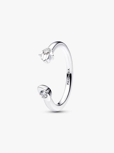 Talisman Sterling Silver Lab-Grown Diamond Evil Eye & Hamsa Hand Open Ring - Image 3